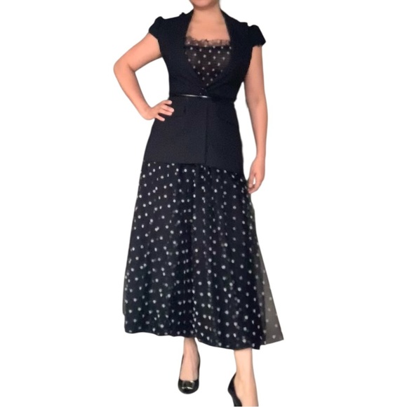 Elise - Elegant Black Polka Dot Off-Shoulder Dress - Small - Picture 14 of 14